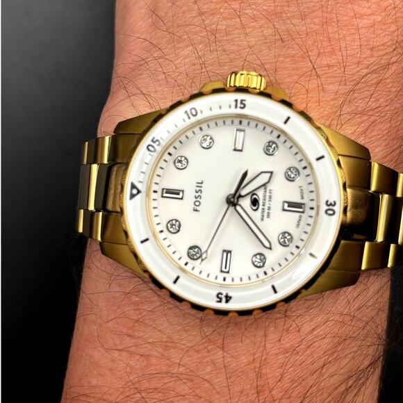 Fossil ES5350 Blue Dive Women’s White Dial Gold Tone Stainless Steel 36mm Watch main image 6